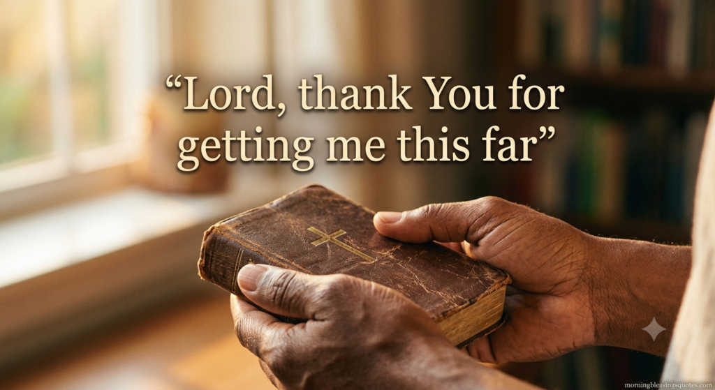African American Wednesday blessing prayer quote image with hands holding a Bible