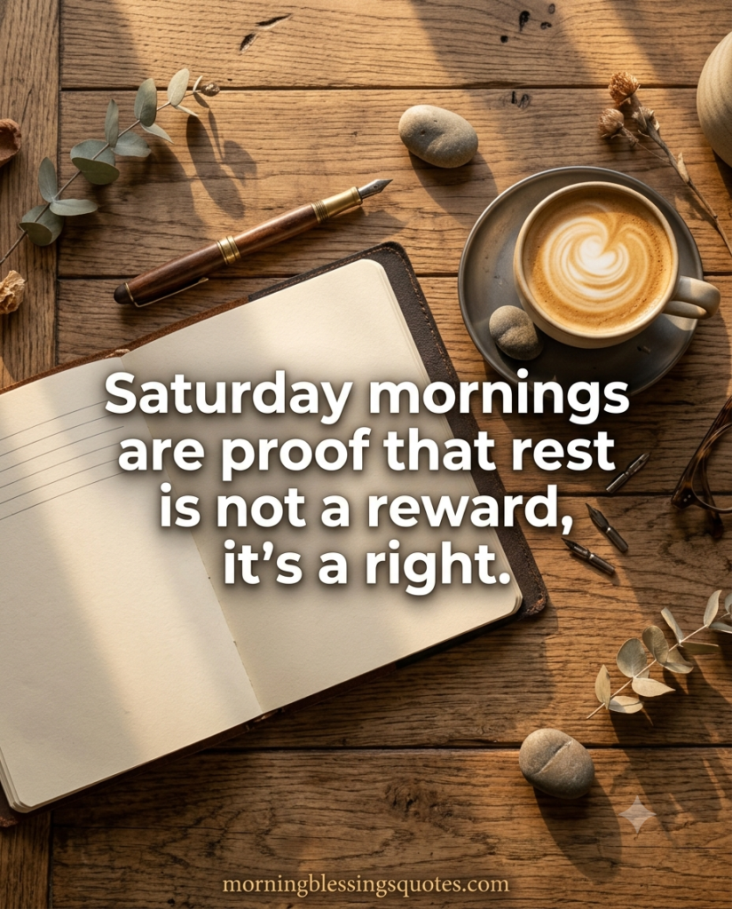 Saturday morning rest quote with coffee and journal - morningblessingsquotes.com