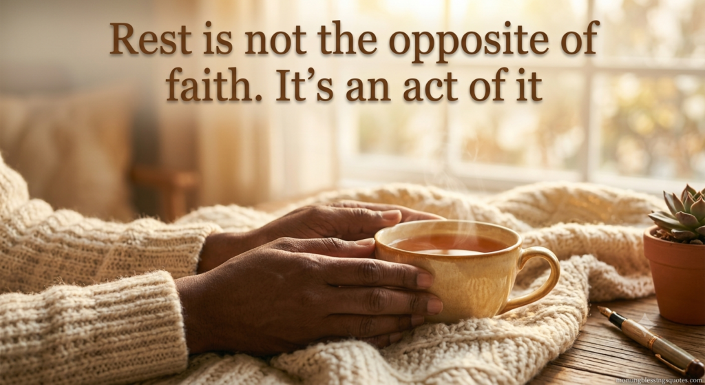 Blessed Sunday gratitude quote with hands holding coffee mug