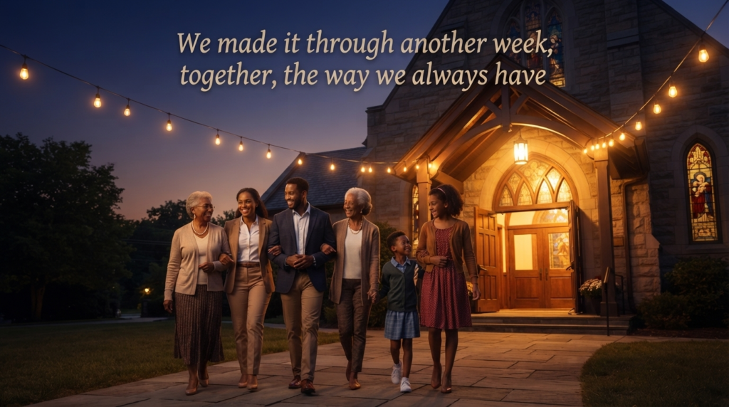 African American spiritual Friday blessing quote over a family arriving at an evening gathering