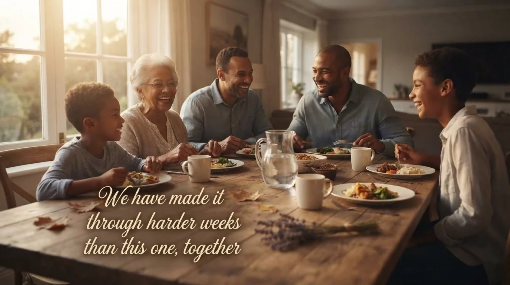African American family sharing a Thursday spiritual blessing together
