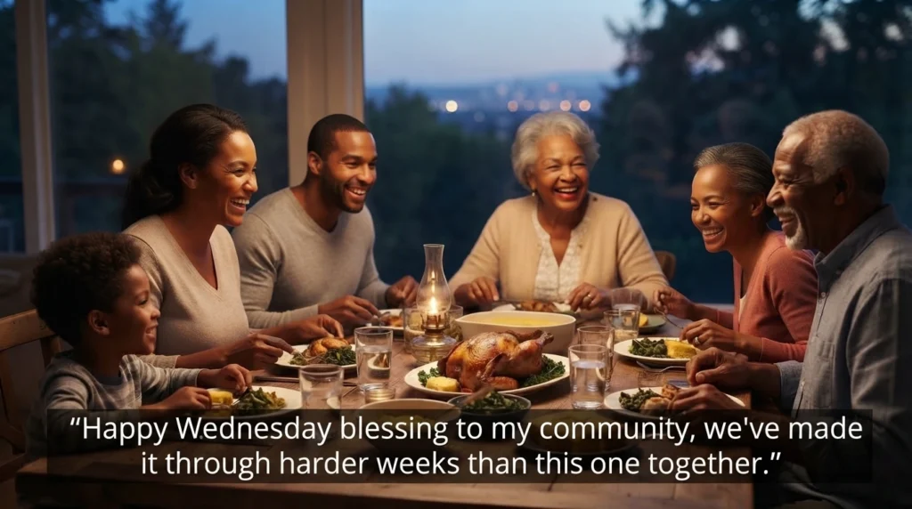 African American family sharing a Wednesday blessing together at dinner