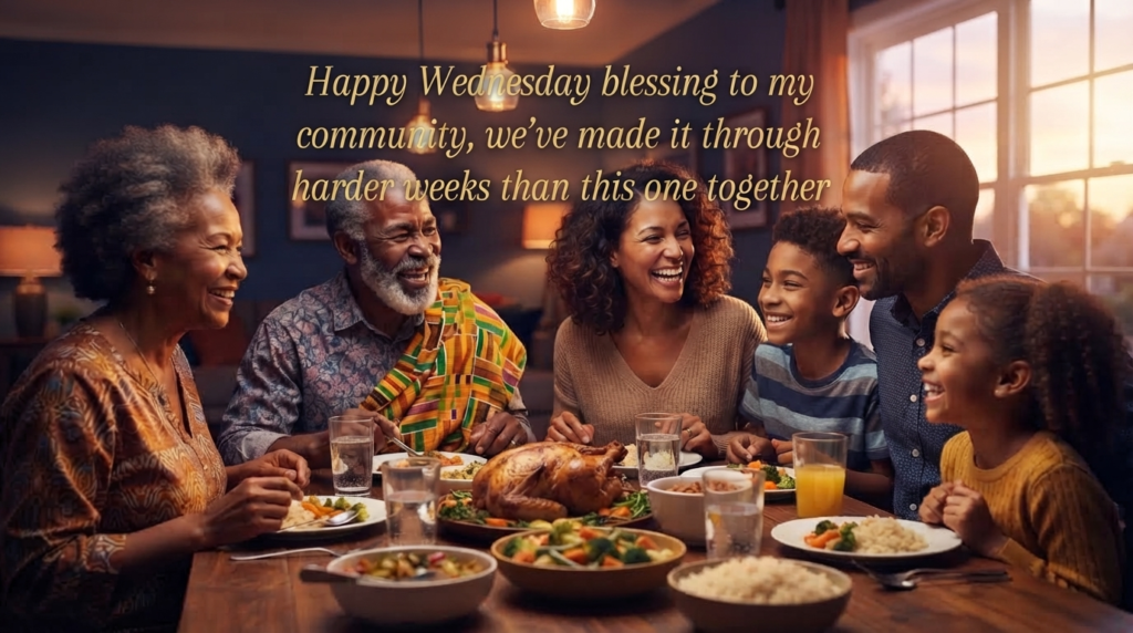 African American family sharing a Wednesday blessing together at dinner