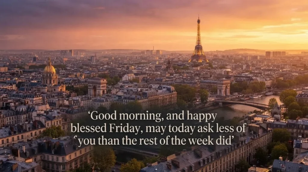 Blessed Friday quote over a sunlit view through tree branches