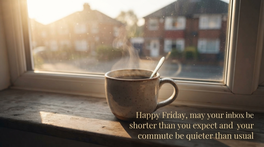 Images for good morning Friday greeting quote over a casual entryway scene