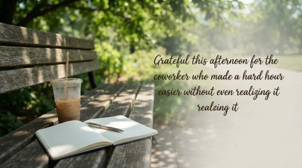 Grateful Tuesday afternoon blessing outdoor bench scene