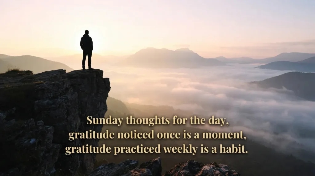 Inspirational spiritual Sunday quote over a sunrise valley view