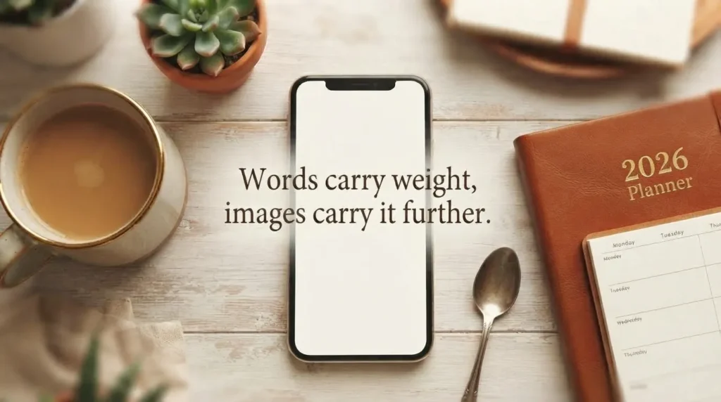 Flat lay styled scene for sharing Monday morning blessing quote images