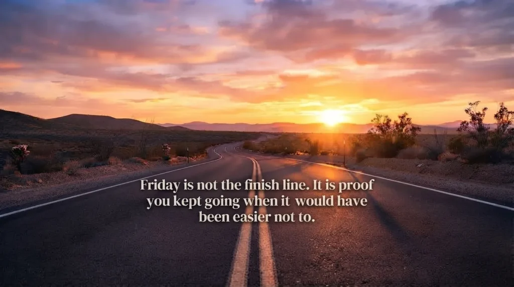 Motivational friday blessings quote background with open road at sunrise