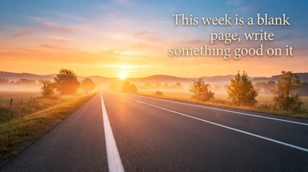 Bright sunrise road symbolizing motivation for a Monday morning blessing