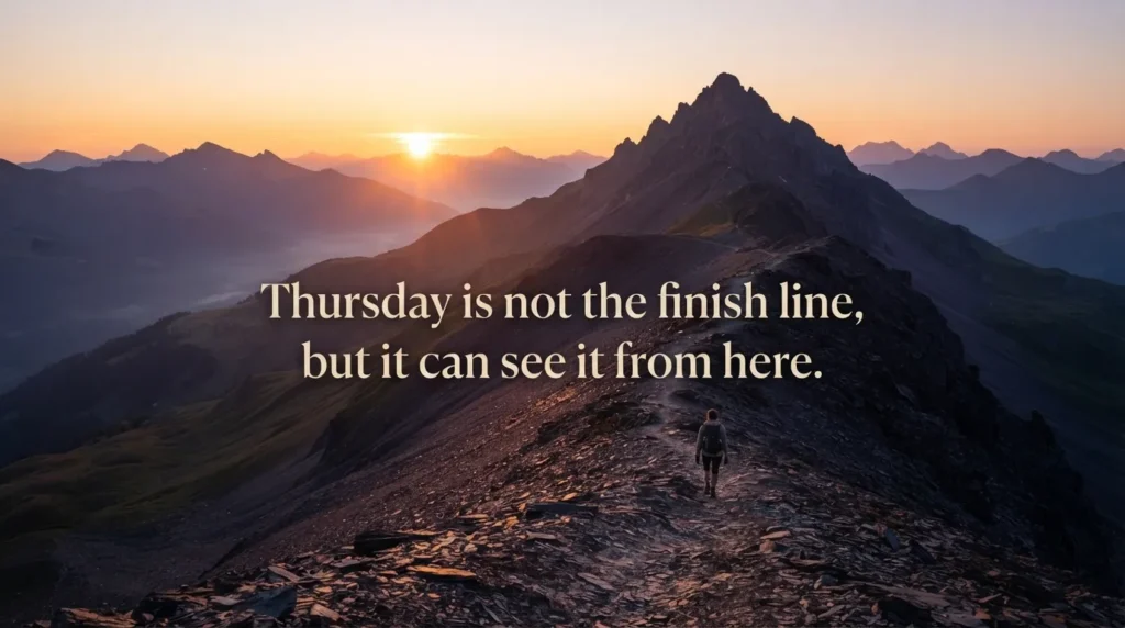 Motivational thursday encouragement quote background with mountain trail