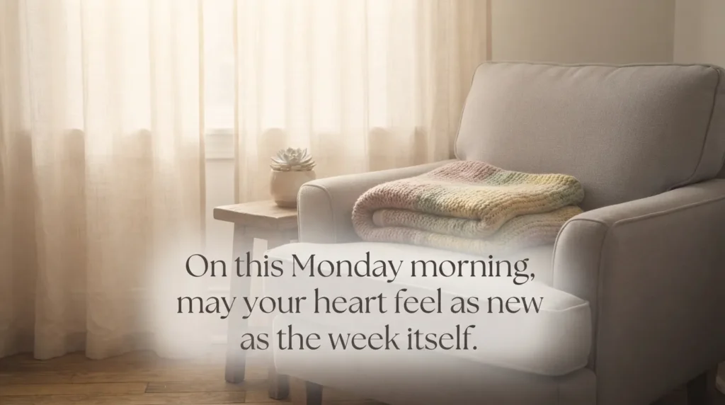Calm softly lit room representing peaceful Monday morning blessings