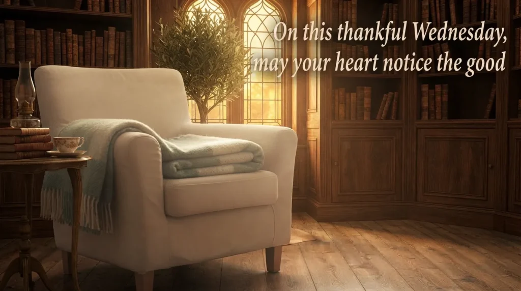 Calm softly lit room representing peaceful thankful Wednesday blessings