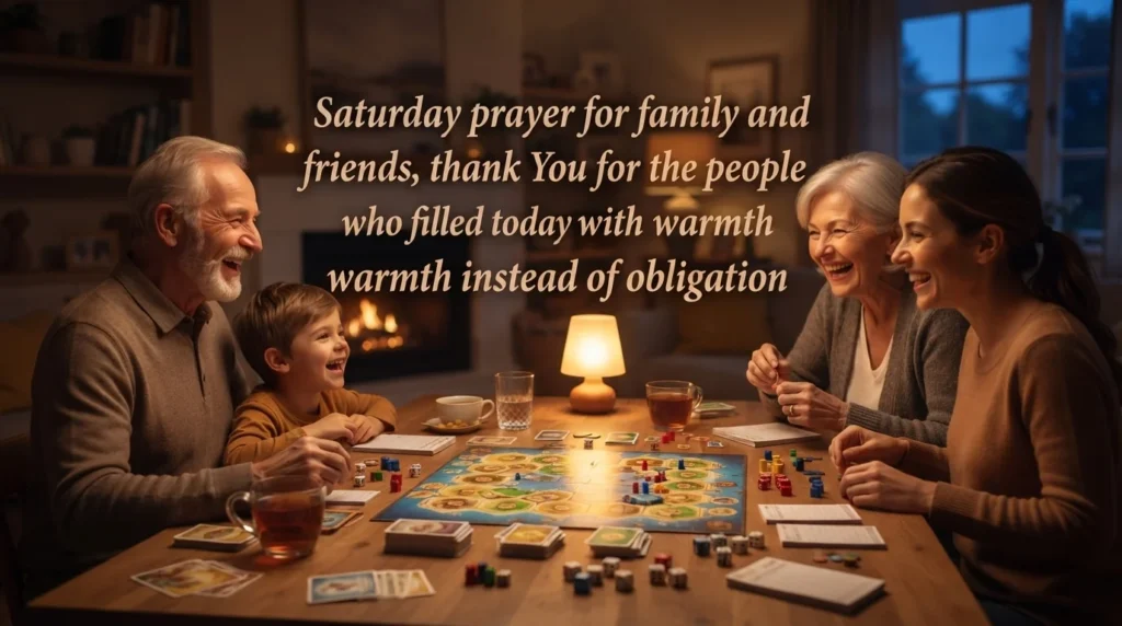 Saturday prayer for family and friends over a board game night scene