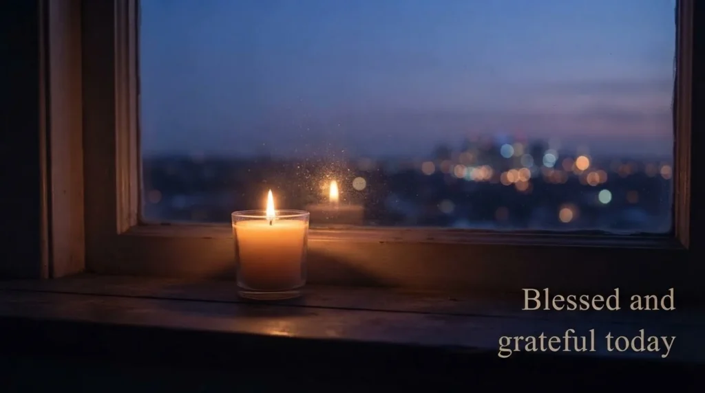 Short blessed Friday quote for sharing over a candlelit windowsill scene