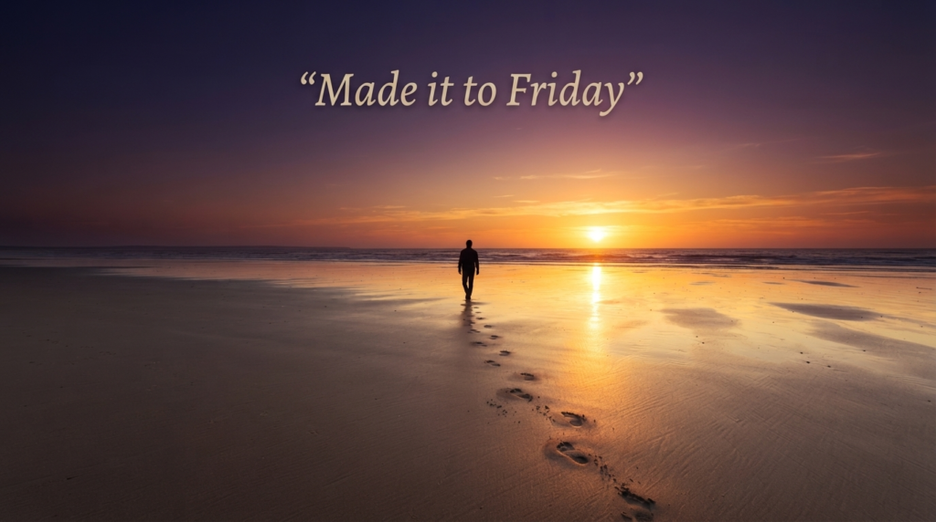 Short Friday blessings quote for sharing over a beach sunset silhouette