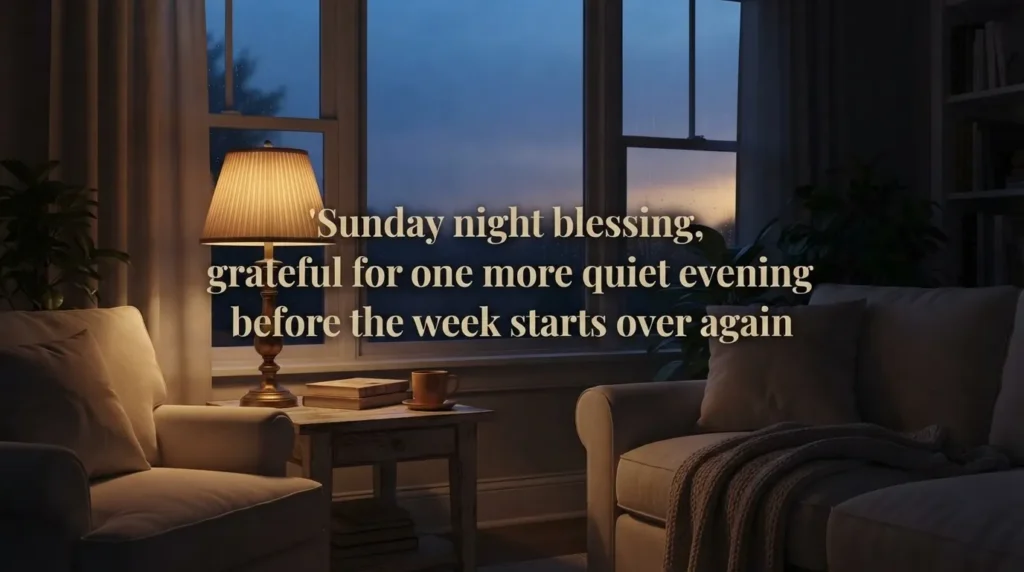 Sunday evening blessing with warm lamp light at dusk