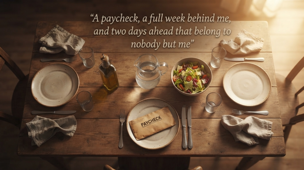 Thankful Friday blessing quote over a family dinner table setting