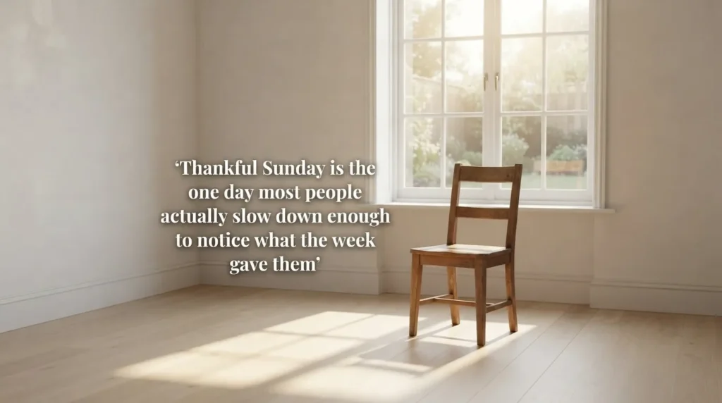 Thankful Sunday blessing over a quiet sunlit room