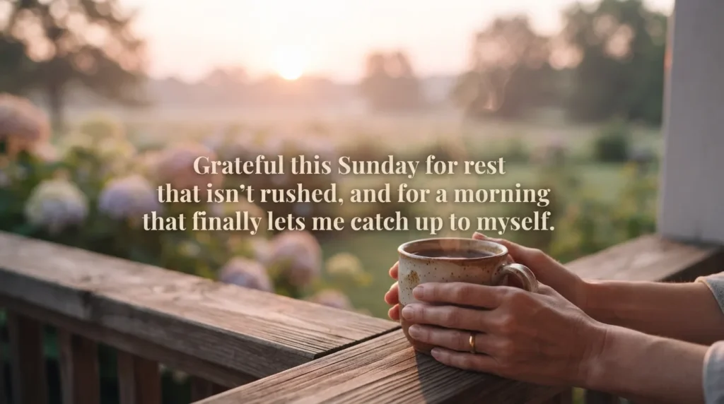 Thankful Sunday morning blessing with coffee on a porch