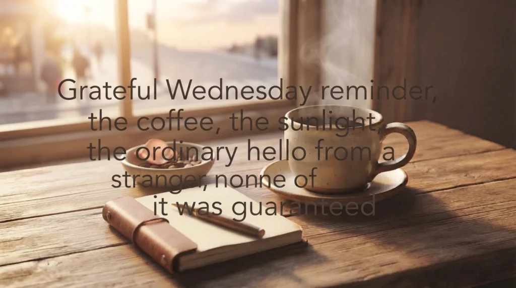 Thankful Wednesday blessing quote over a warm table setting