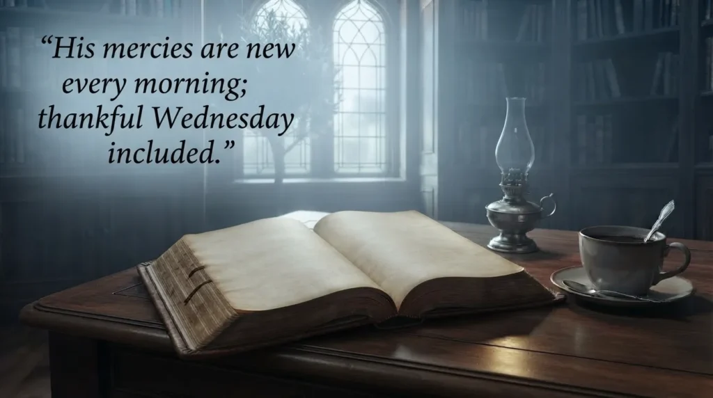 Open Bible and candlelight scene representing thankful Wednesday prayer and scripture