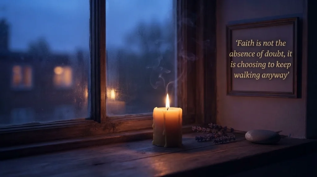 Divine inspiration Thursday quote over a sunlit forest path
