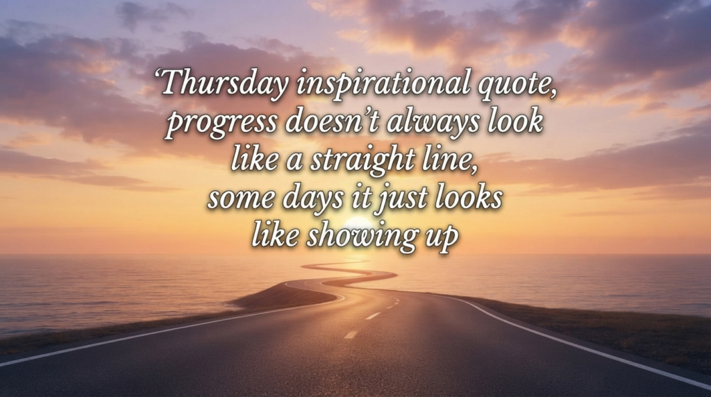 Inspirational Thursday quote over a sunset road scene