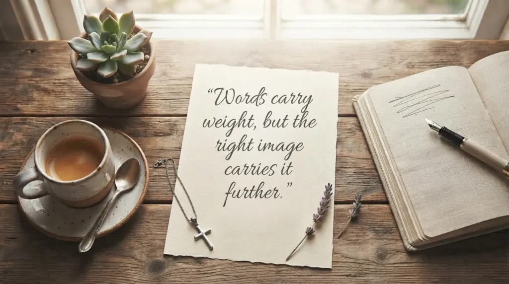 Flat-lay styled scene for sharing Wednesday blessing quote images on social media