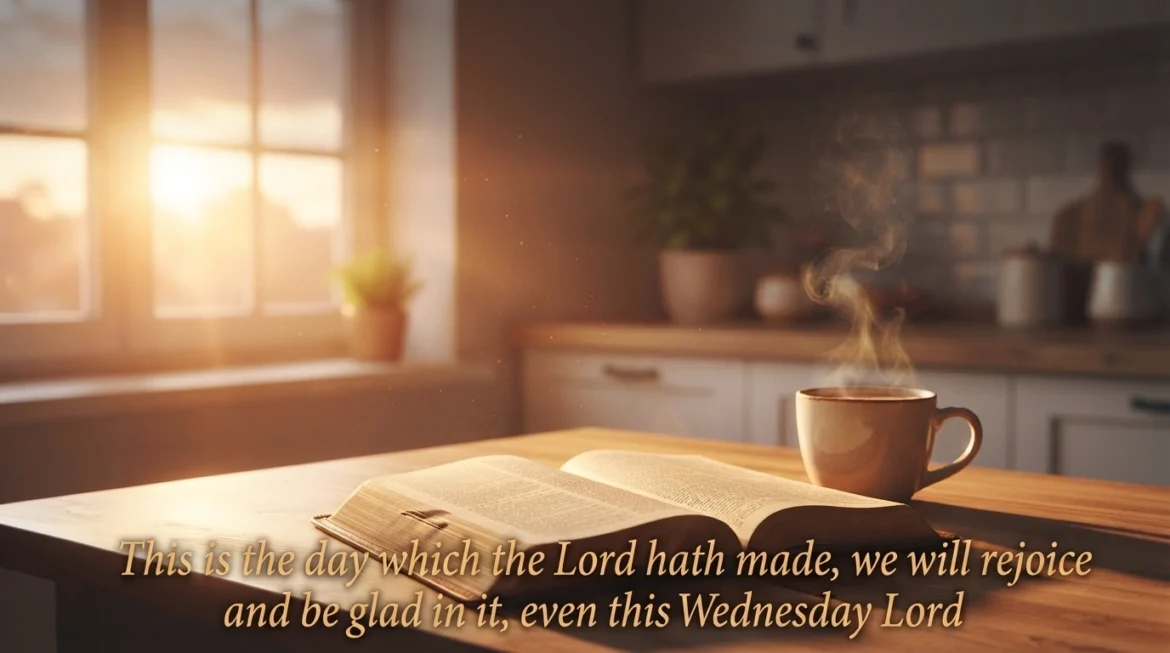 Wednesday morning prayer blessing quote from Psalm 118 verse 24 over a sunrise scene