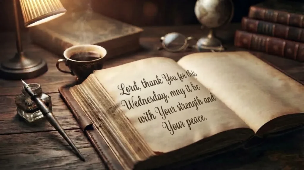 Open Bible and candlelight scene representing Wednesday prayer and scripture blessings