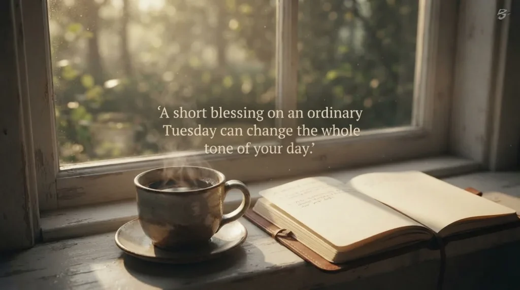 Why prayer Tuesday blessings matter, coffee and notebook on a morning windowsill